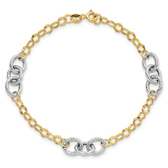 14K Two-tone Polished and Textured Fancy Link Bracelet