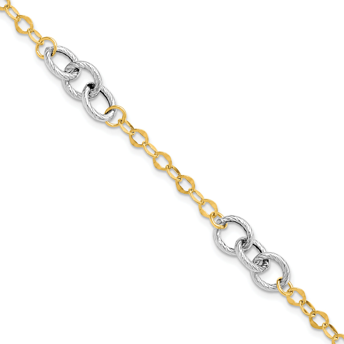 14K Two-tone Polished and Textured Fancy Link Bracelet