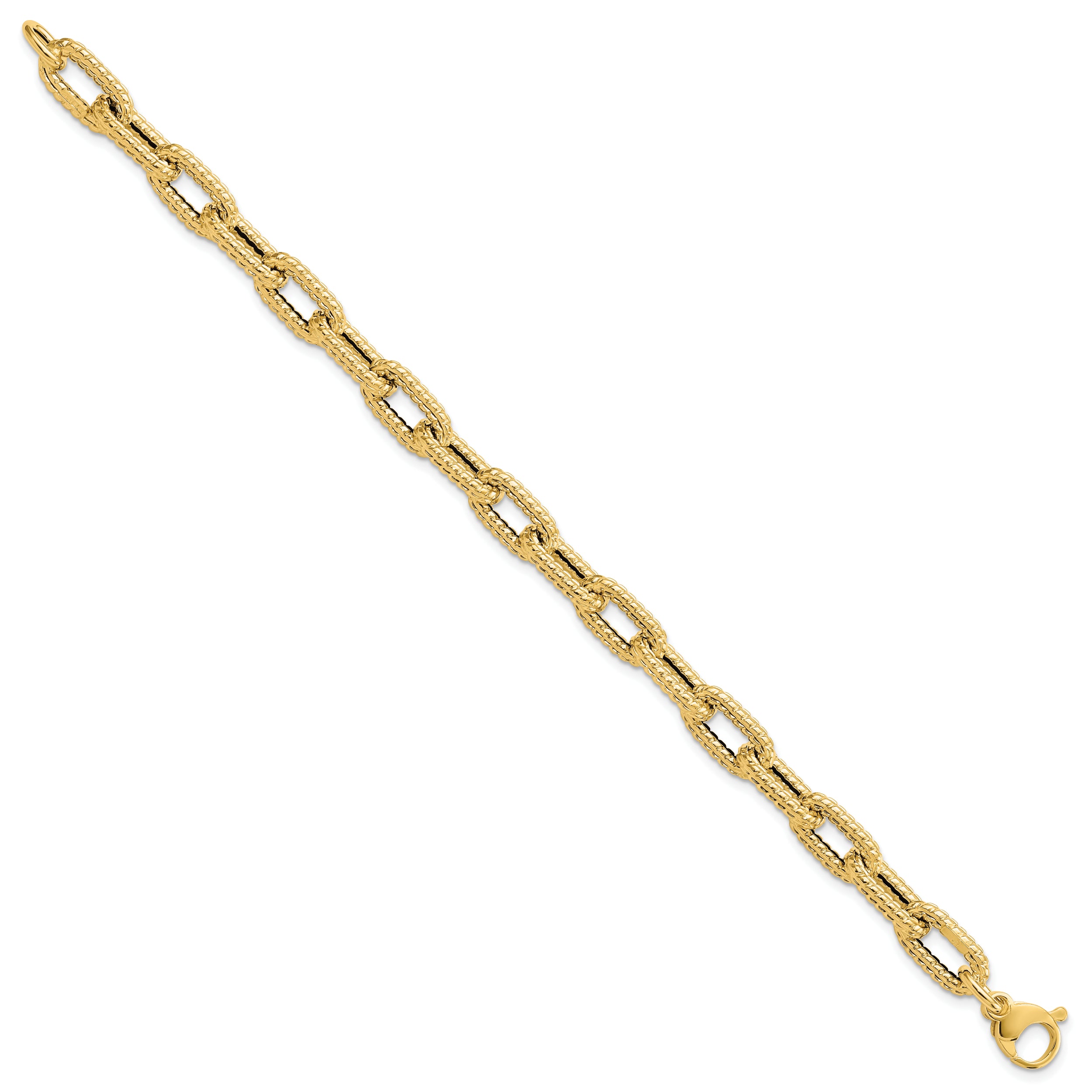 14K Textured Hollow Fancy Link Bracelet