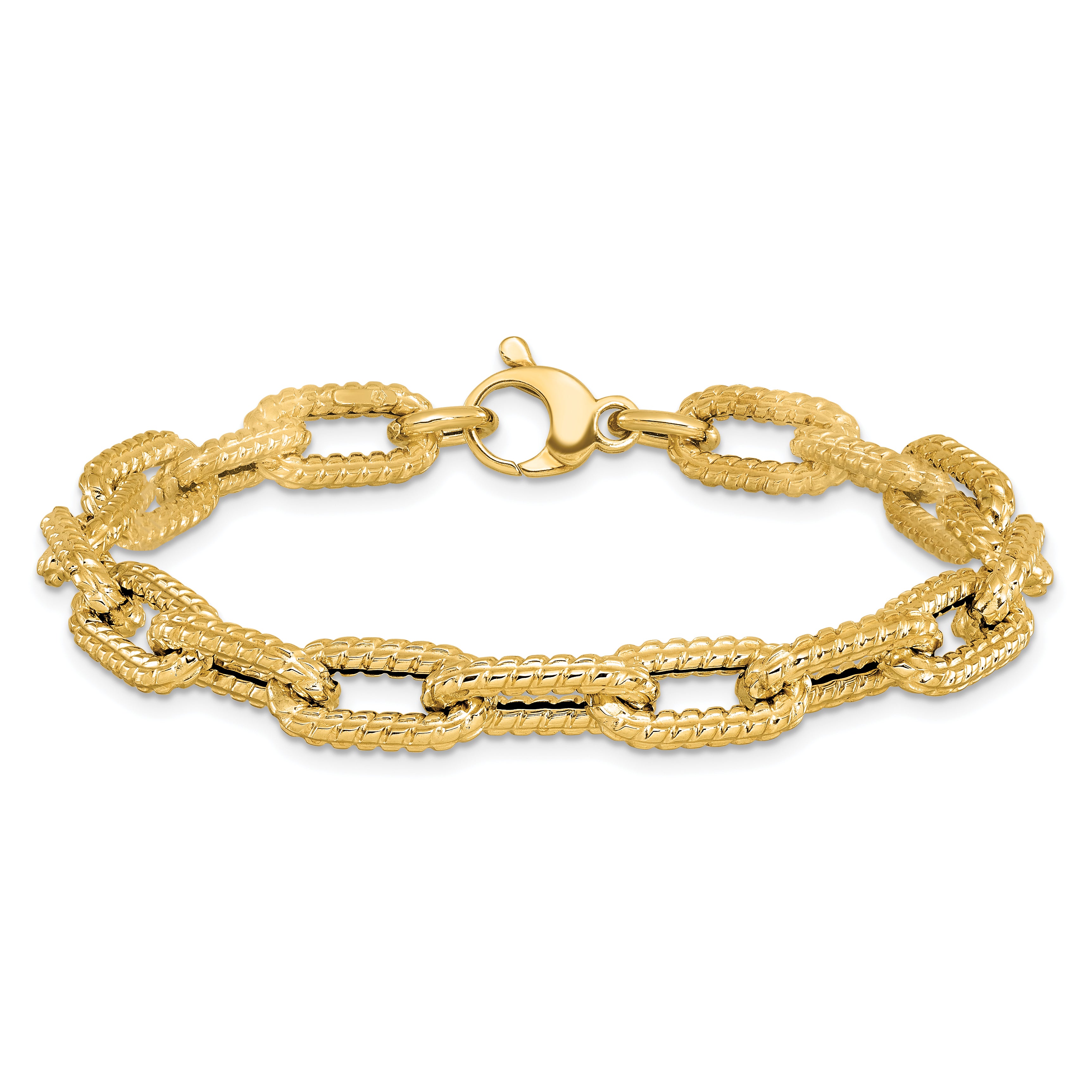 14K Textured Hollow Fancy Link Bracelet
