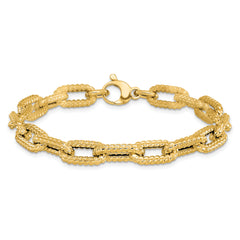 14K Textured Hollow Fancy Link Bracelet