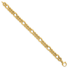 14K Polished and Textured Hollow Fancy Link Bracelet