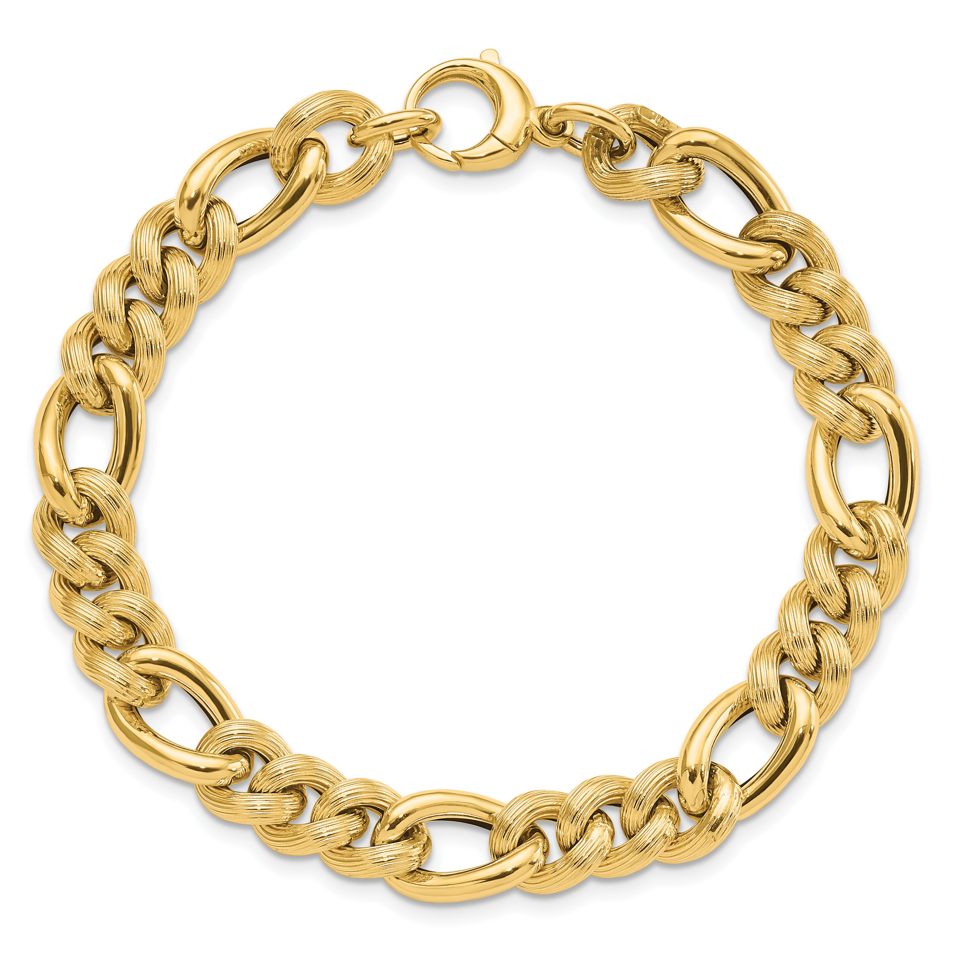 14K Polished and Textured Hollow Fancy Link Bracelet