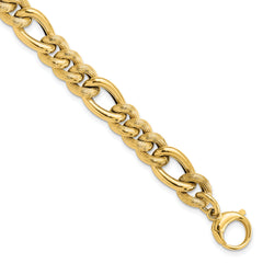 14K Polished and Textured Hollow Fancy Link Bracelet