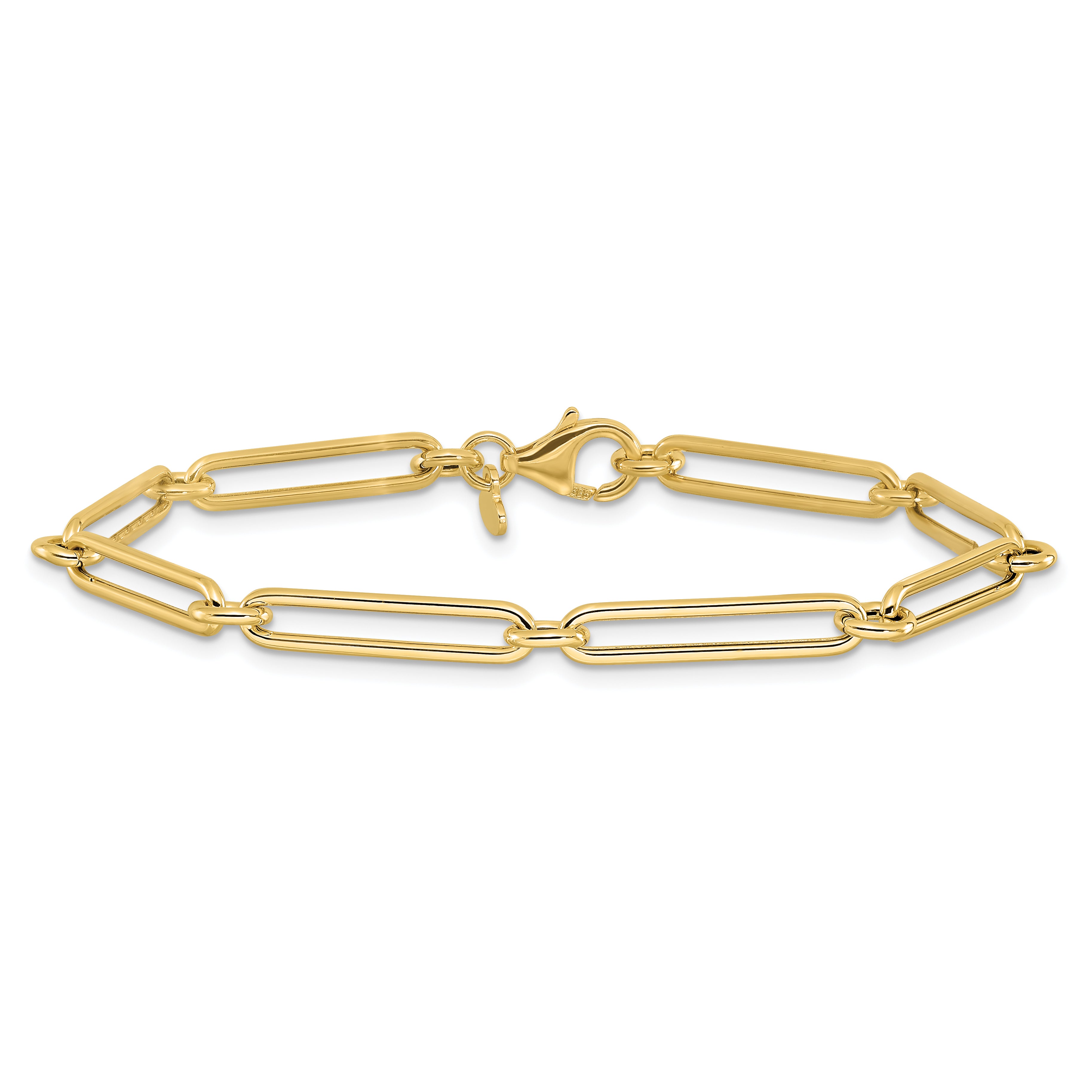 14K Polished Hollow Paperclip Link Bracelet