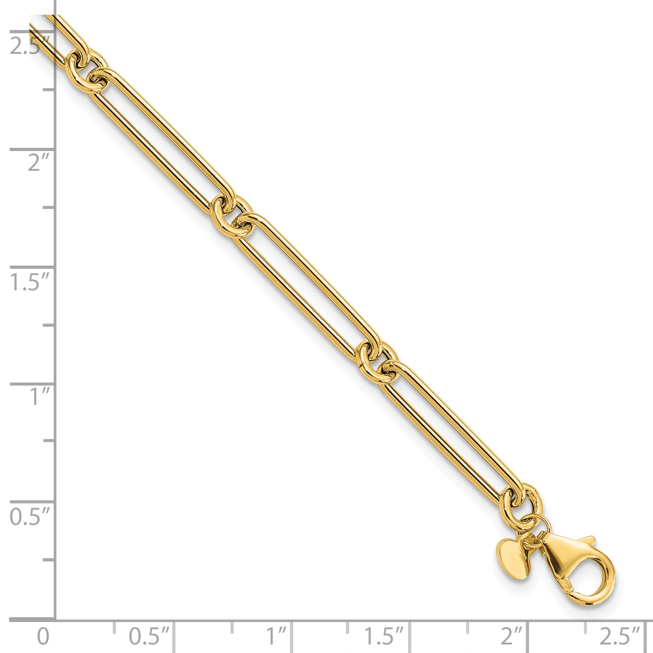 14K Polished Hollow Paperclip Link Bracelet