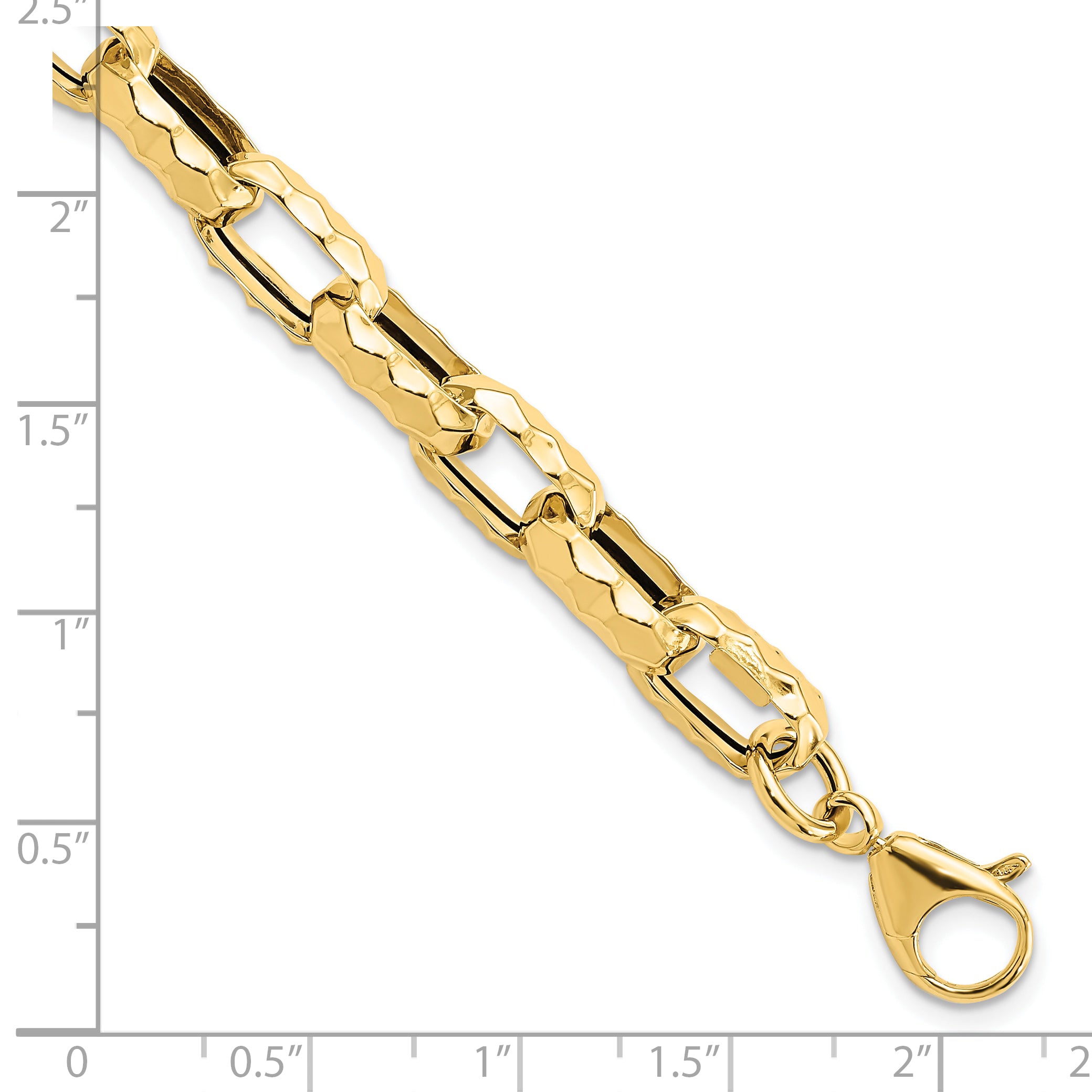 14K Polished Hollow Hammered Link Bracelet