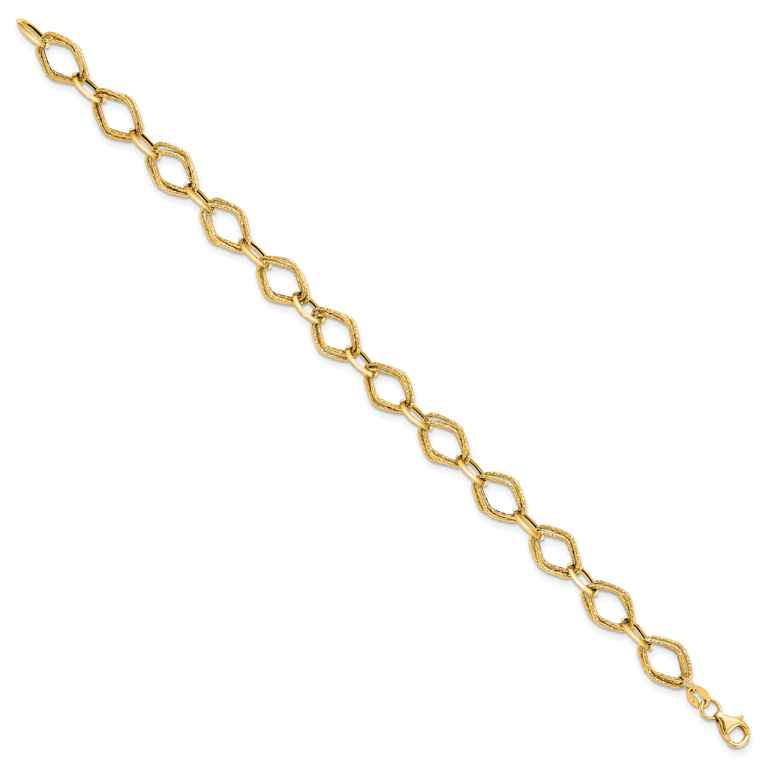 14K Polished and Textured Fancy Link Bracelet - 7.5