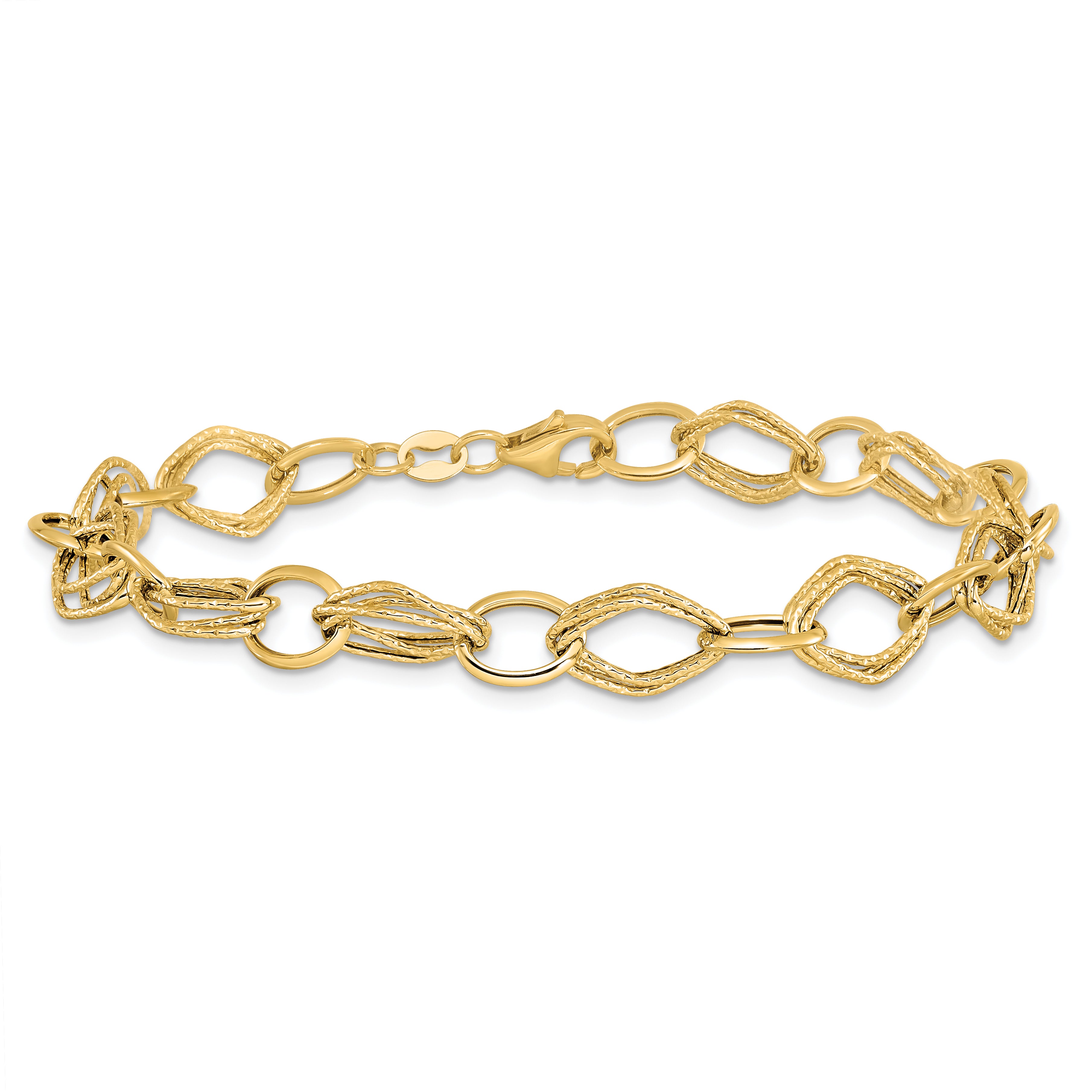 14K Polished and Textured Fancy Link Bracelet - 7.5