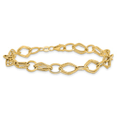 14K Polished and Textured Fancy Link Bracelet - 7.5