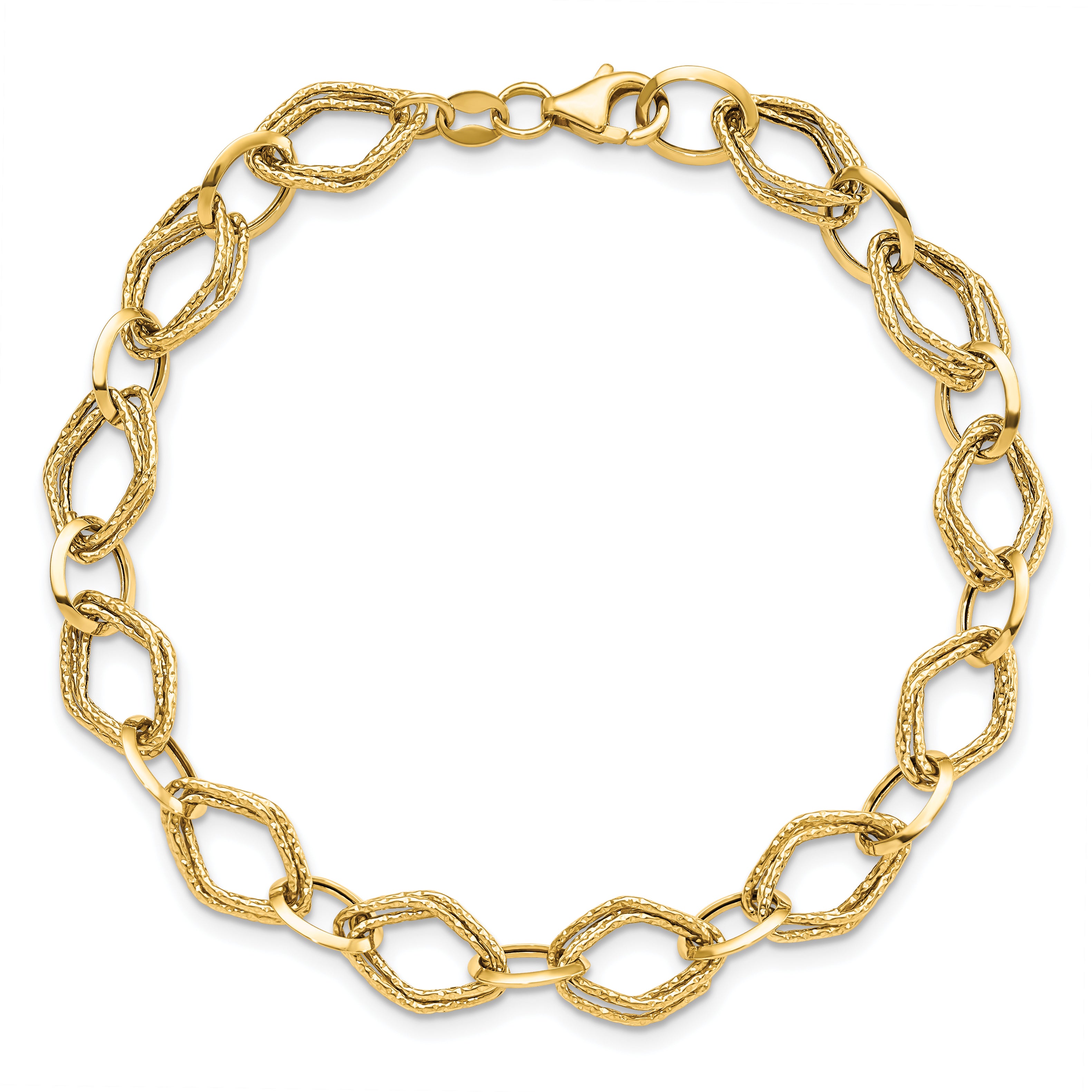 14K Polished and Textured Fancy Link Bracelet - 7.5
