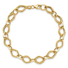 14K Polished and Textured Fancy Link Bracelet - 7.5