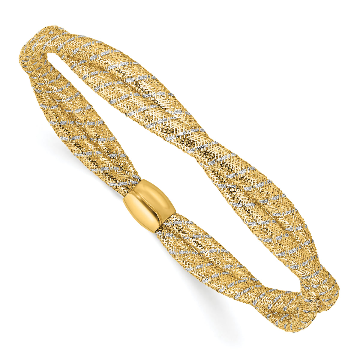 14K Two-tone Polished 2 Strand Twist Stretch Bangle