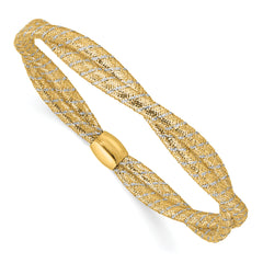14K Two-tone Polished 2 Strand Twist Stretch Bangle