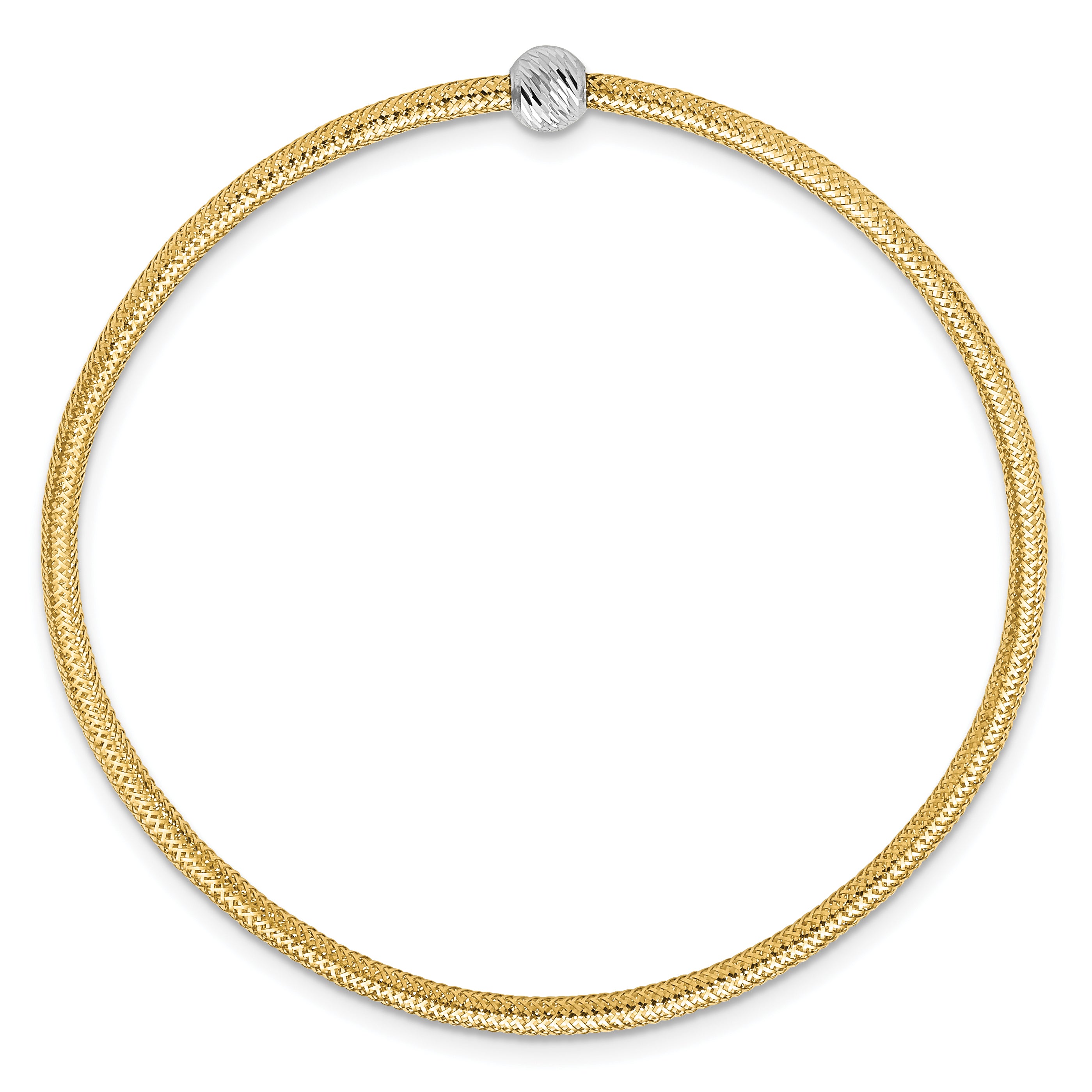 14K Two-tone Polished with Diamond-cut Bead Stretch Bracelet