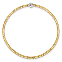 14K Two-tone Polished with Diamond-cut Bead Stretch Bracelet