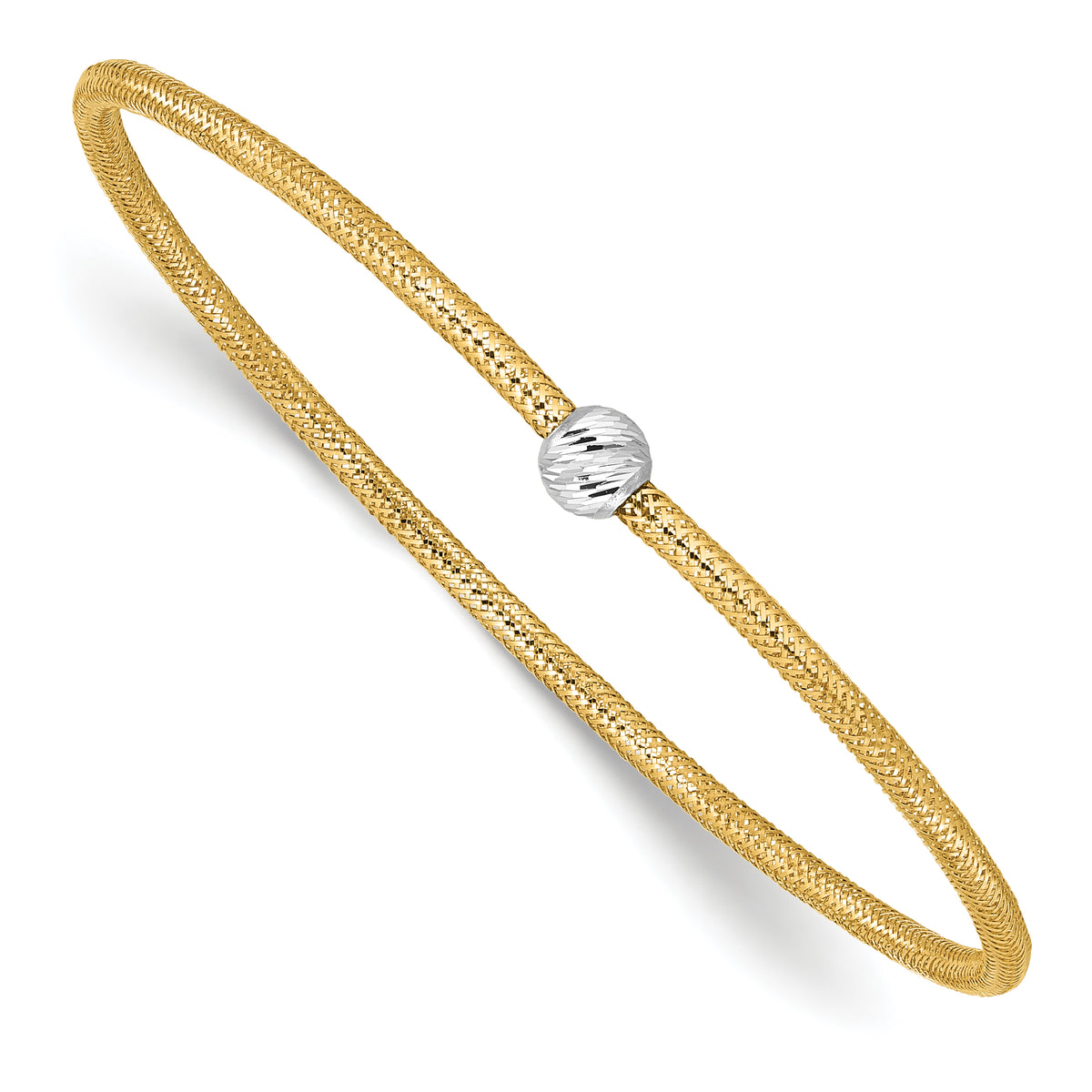 14K Two-tone Polished with Diamond-cut Bead Stretch Bracelet