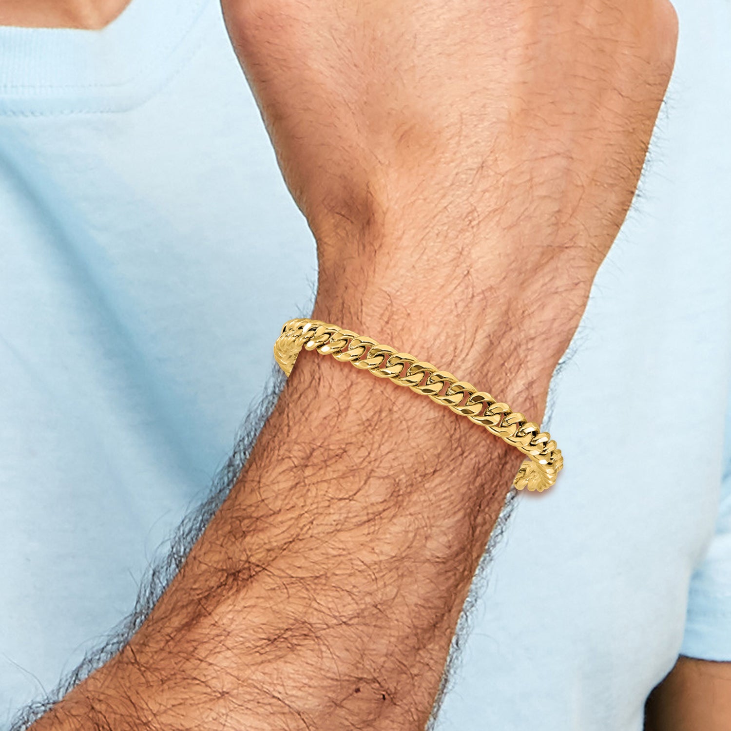 14K Polished Fancy Beveled Curb Bracelet