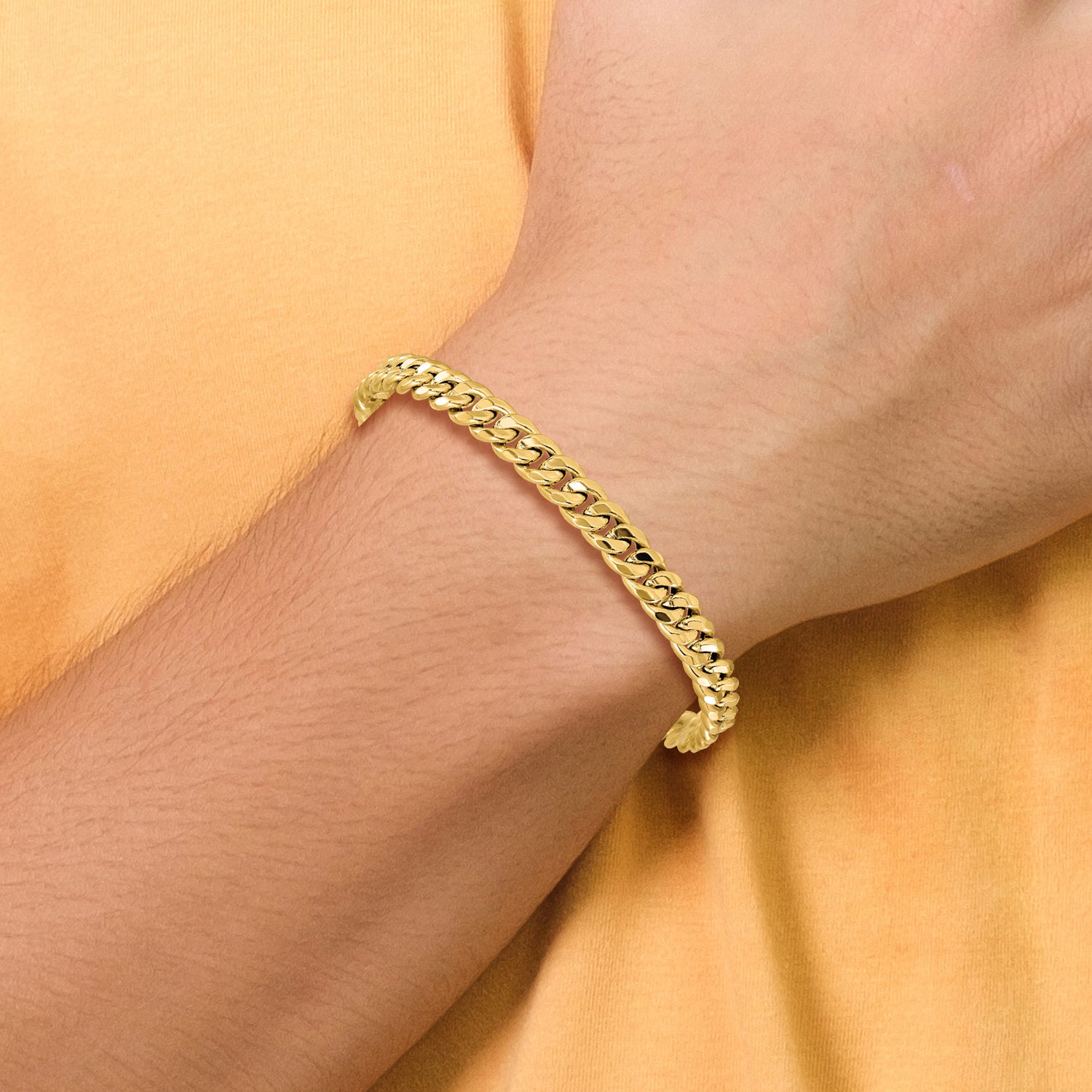 14K Polished Fancy Beveled Curb Bracelet