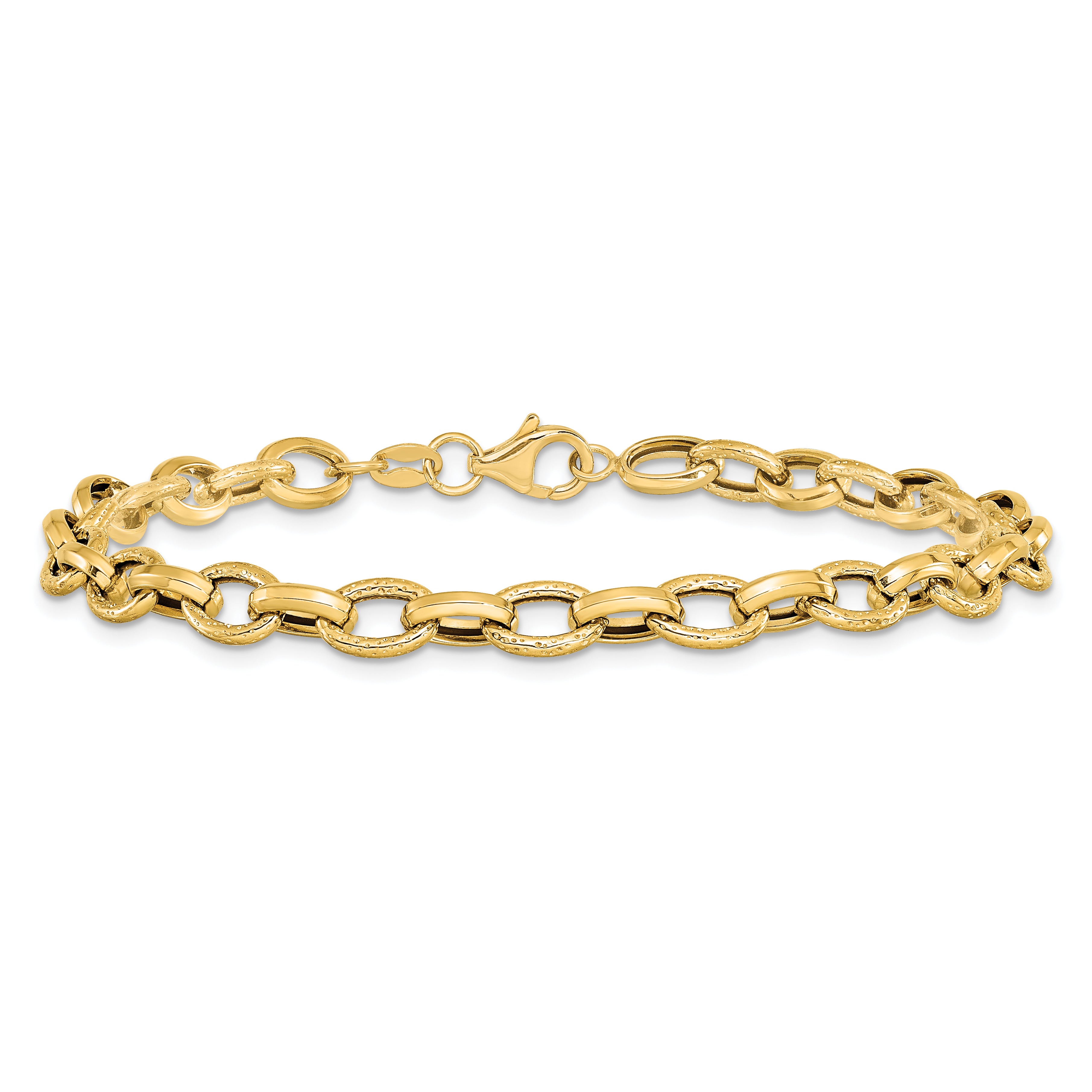 14K Polished and Textured Fancy Link Bracelet