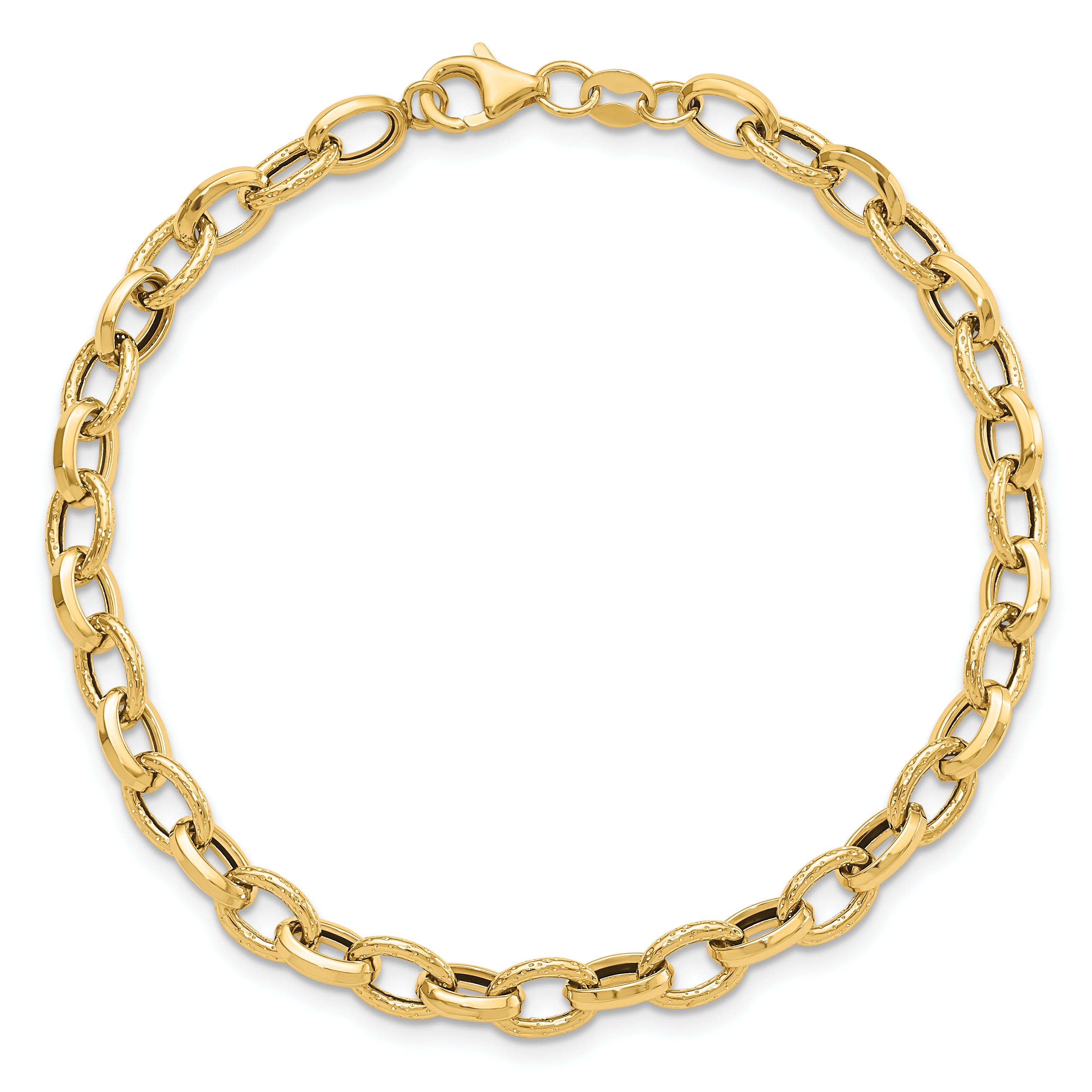 14K Polished and Textured Fancy Link Bracelet