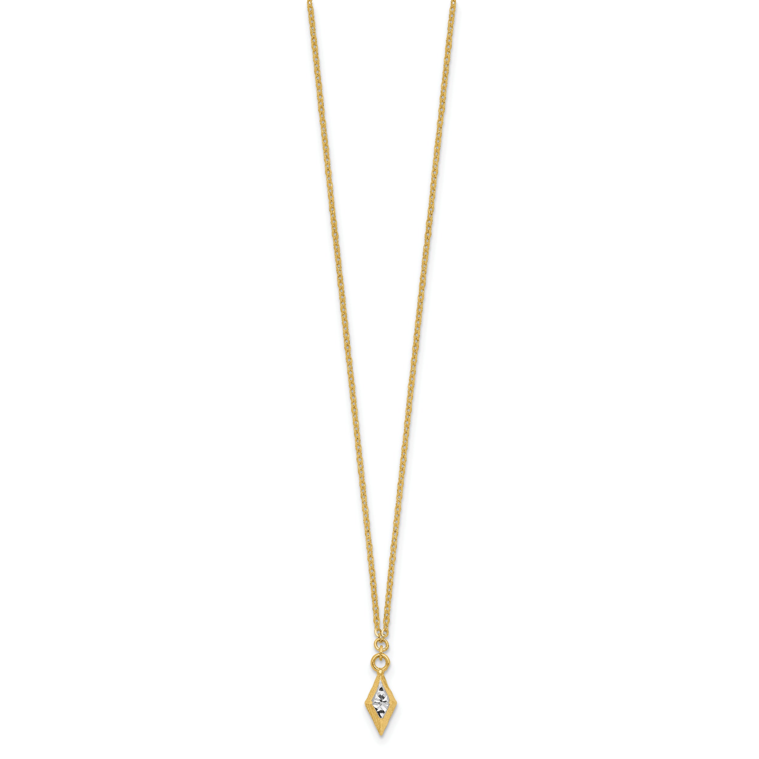14K and White Rhodium Polished and Diamond-cut Necklace