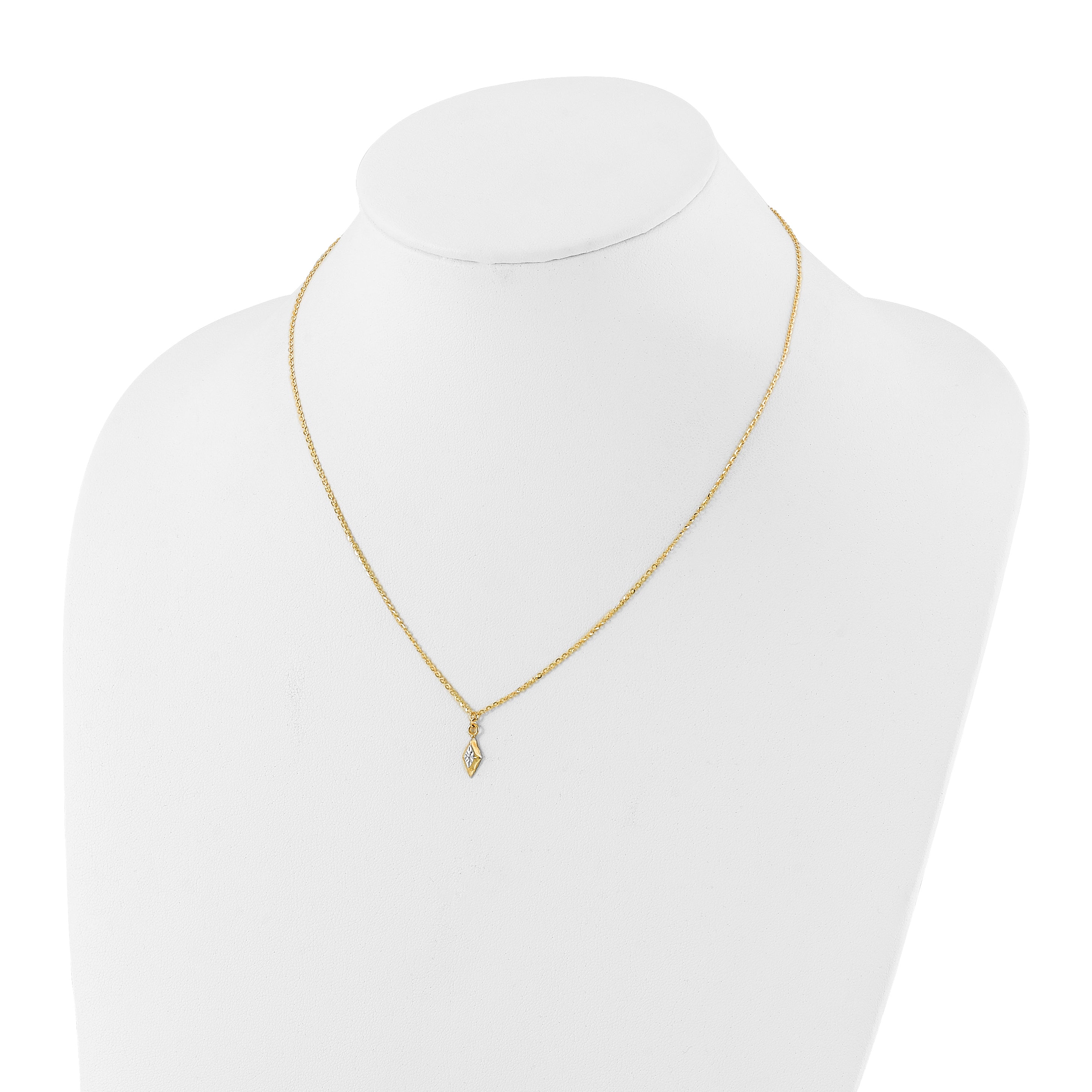 14K and White Rhodium Polished and Diamond-cut Necklace