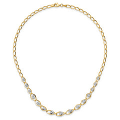 14K Two-tone Polished with Diamond-cut Beads Fancy Necklace