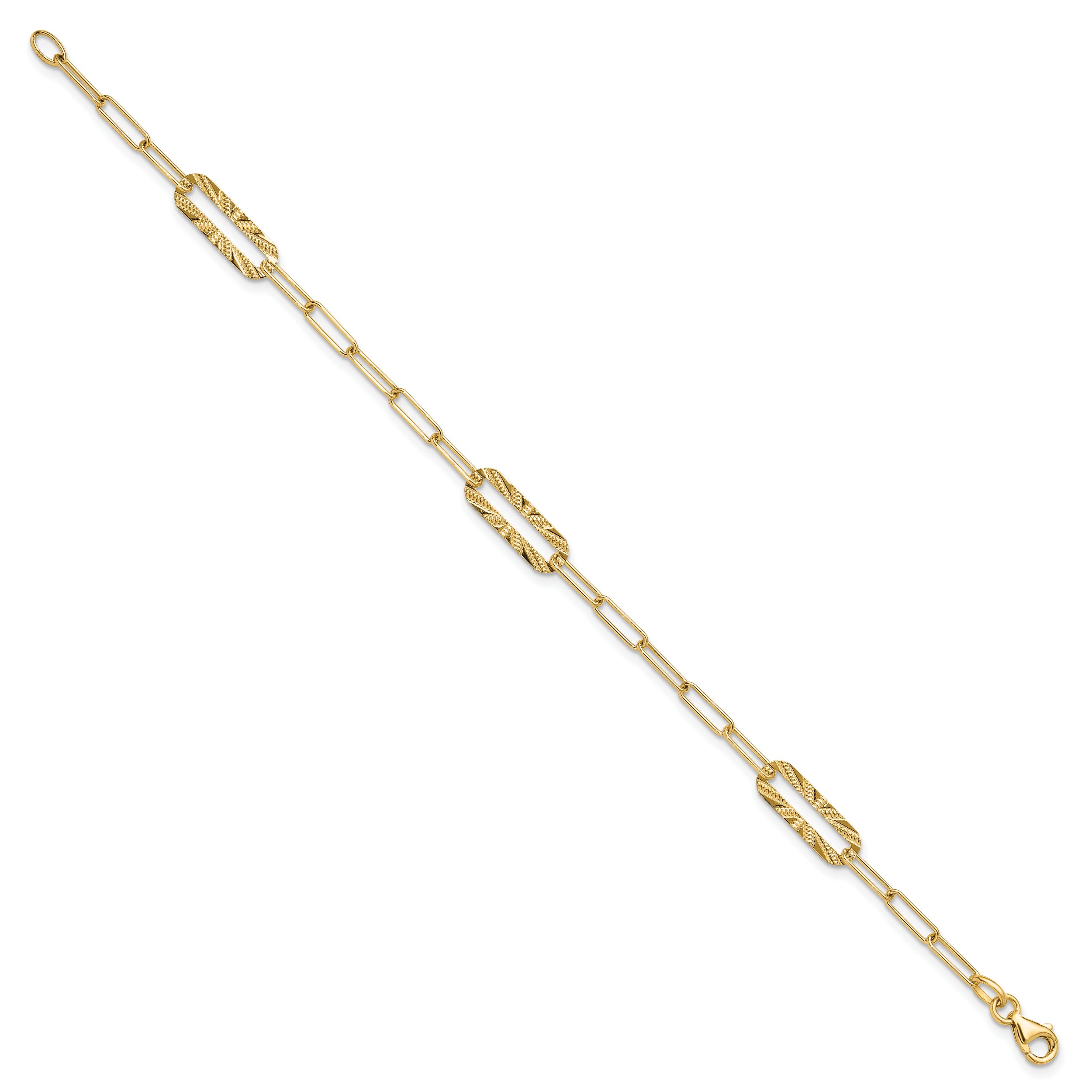 14K Polished and Textured Fancy Link Bracelet