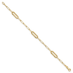 14K Polished and Textured Fancy Link Bracelet