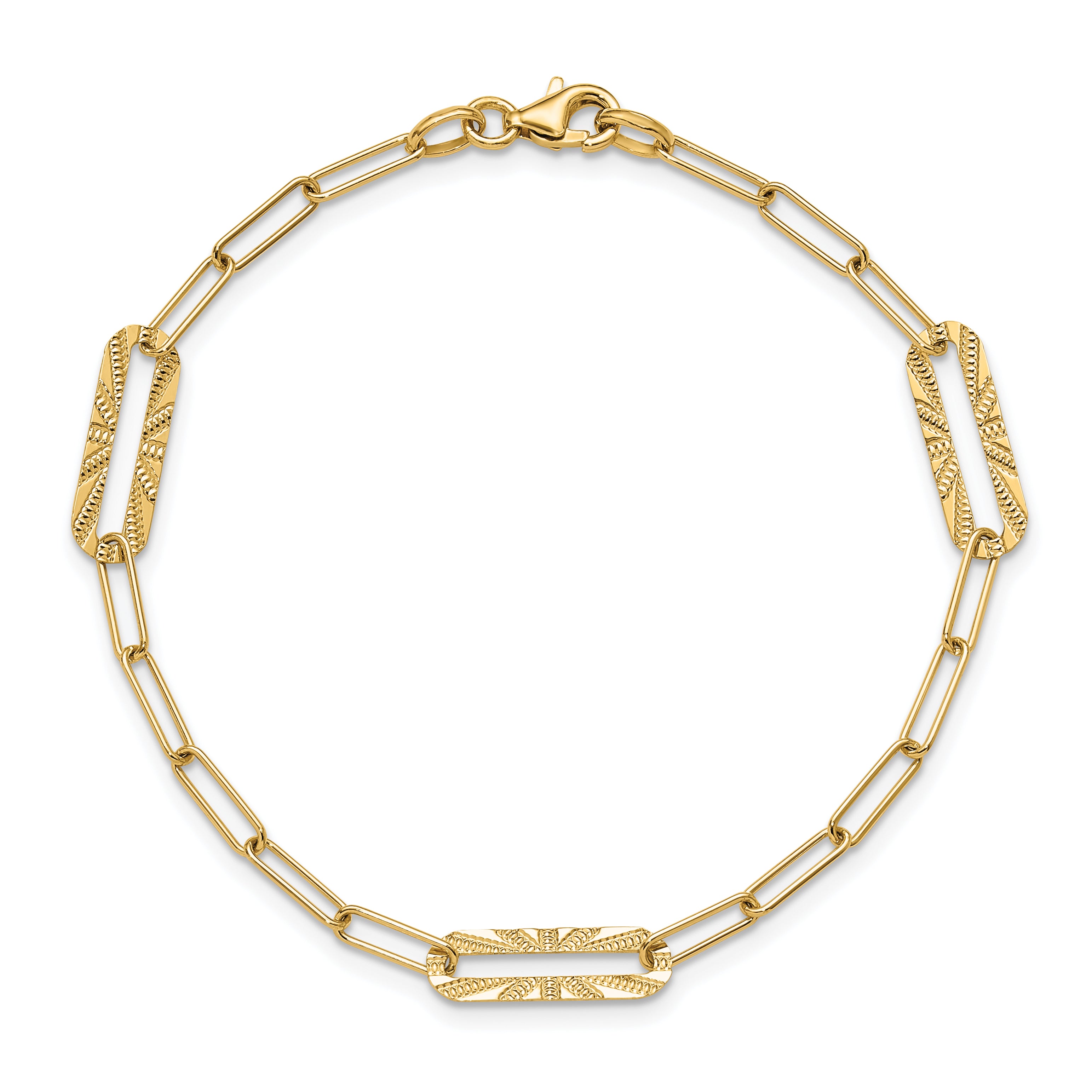 14K Polished and Textured Fancy Link Bracelet