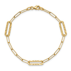 14K Polished and Textured Fancy Link Bracelet