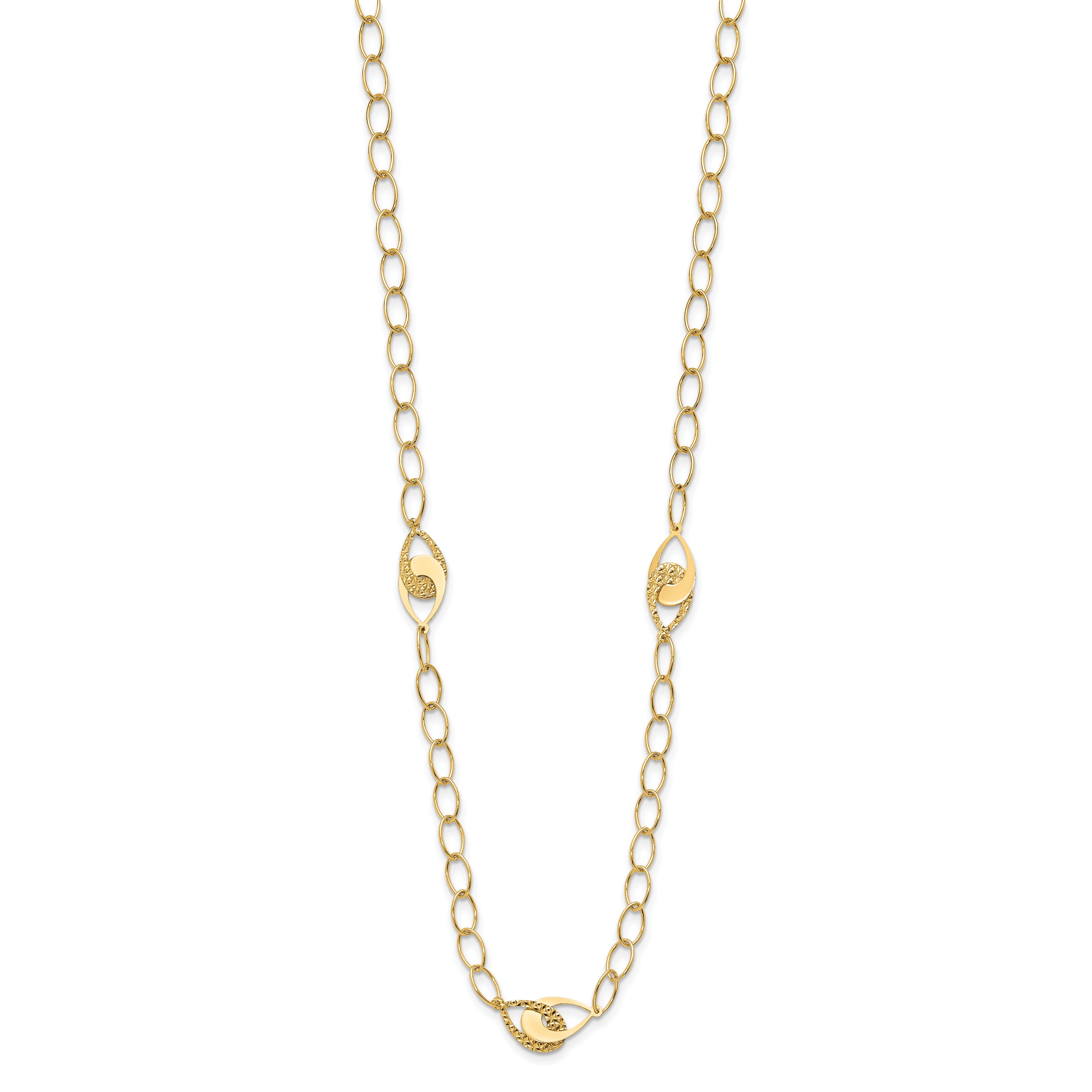 14K Polished and Diamond-cut Fancy Link with 1in ext. Necklace