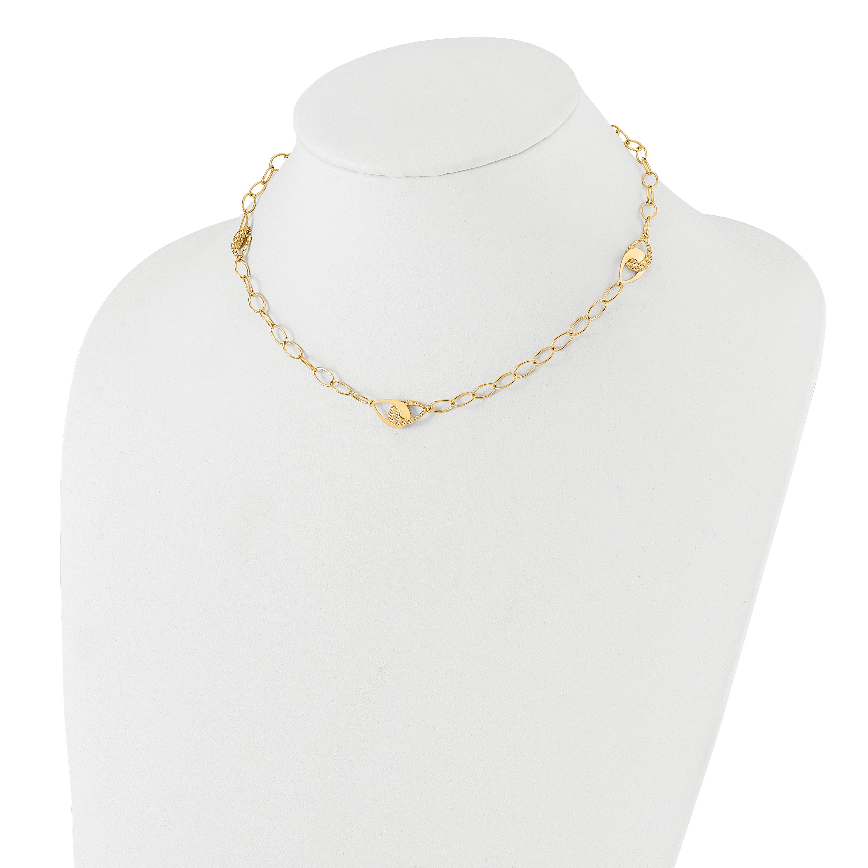 14K Polished and Diamond-cut Fancy Link with 1in ext. Necklace