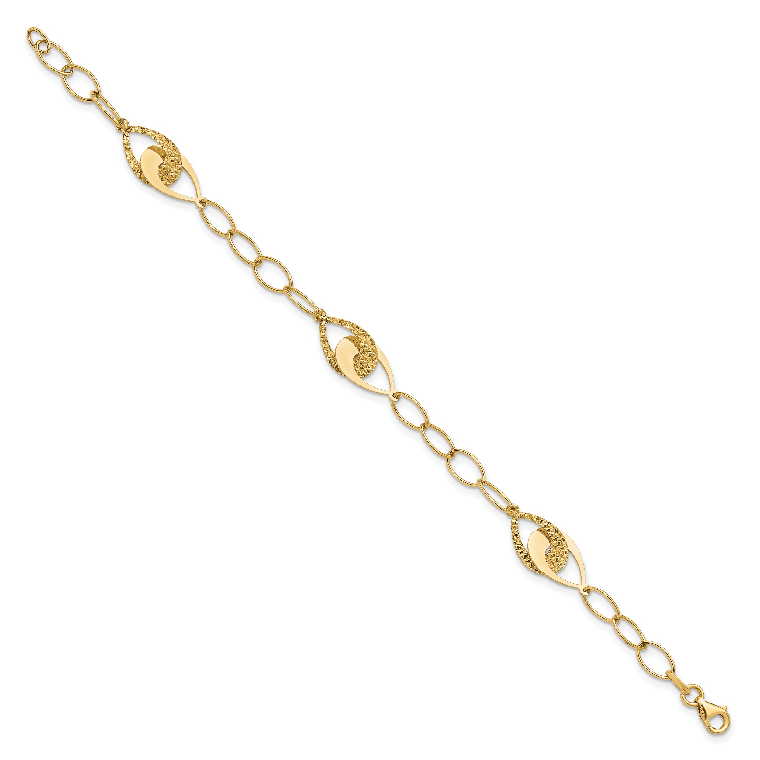 14K Polished and Diamond-cut Fancy Link Bracelet