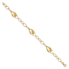 14K Polished and Diamond-cut Fancy Link Bracelet