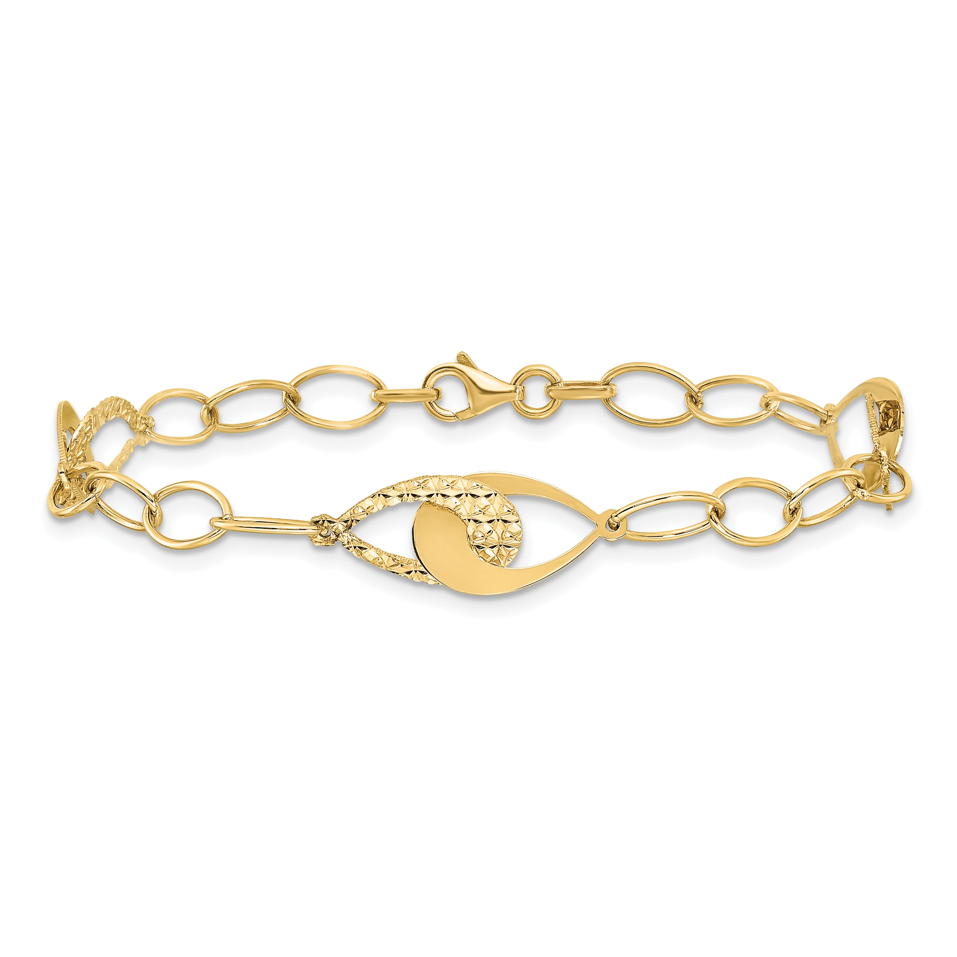 14K Polished and Diamond-cut Fancy Link Bracelet