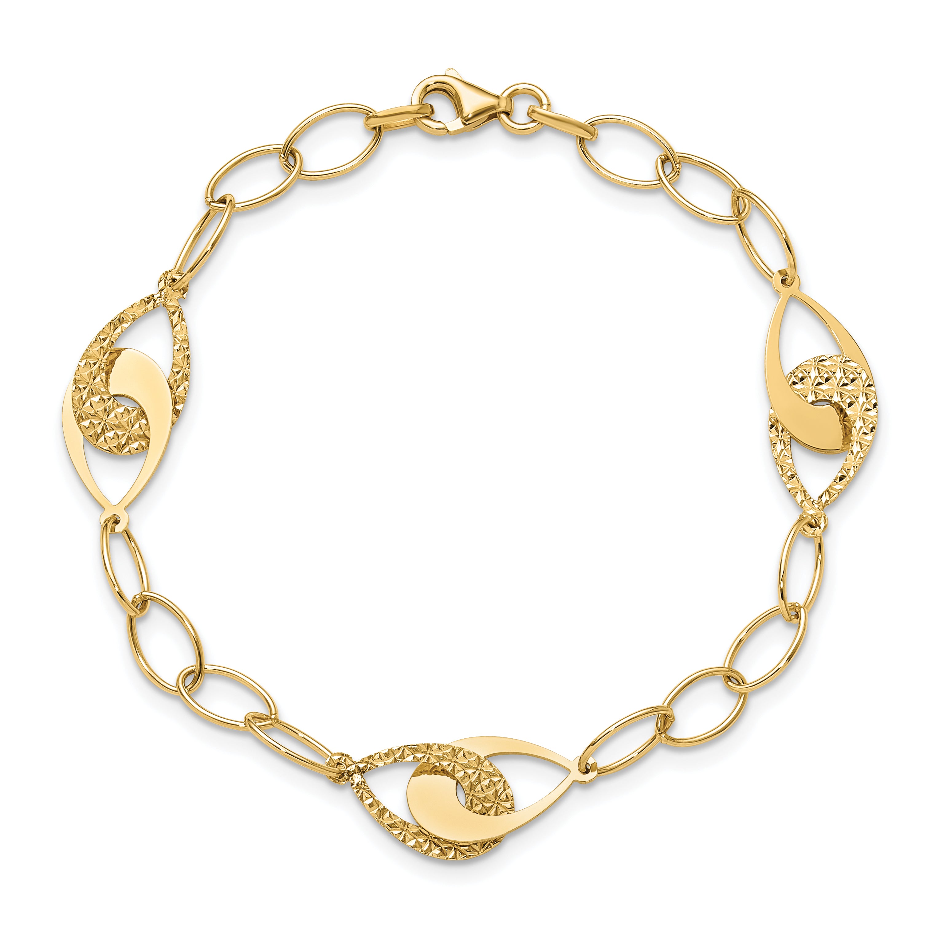 14K Polished and Diamond-cut Fancy Link Bracelet