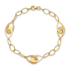 14K Polished and Diamond-cut Fancy Link Bracelet