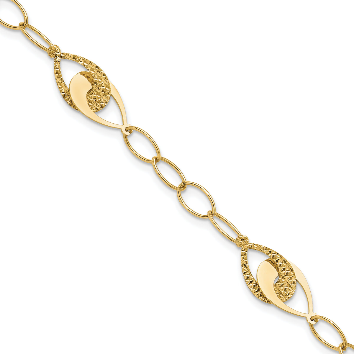 14K Polished and Diamond-cut Fancy Link Bracelet