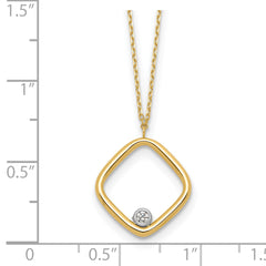 14K with Rhodium Polished CZ Square Necklace
