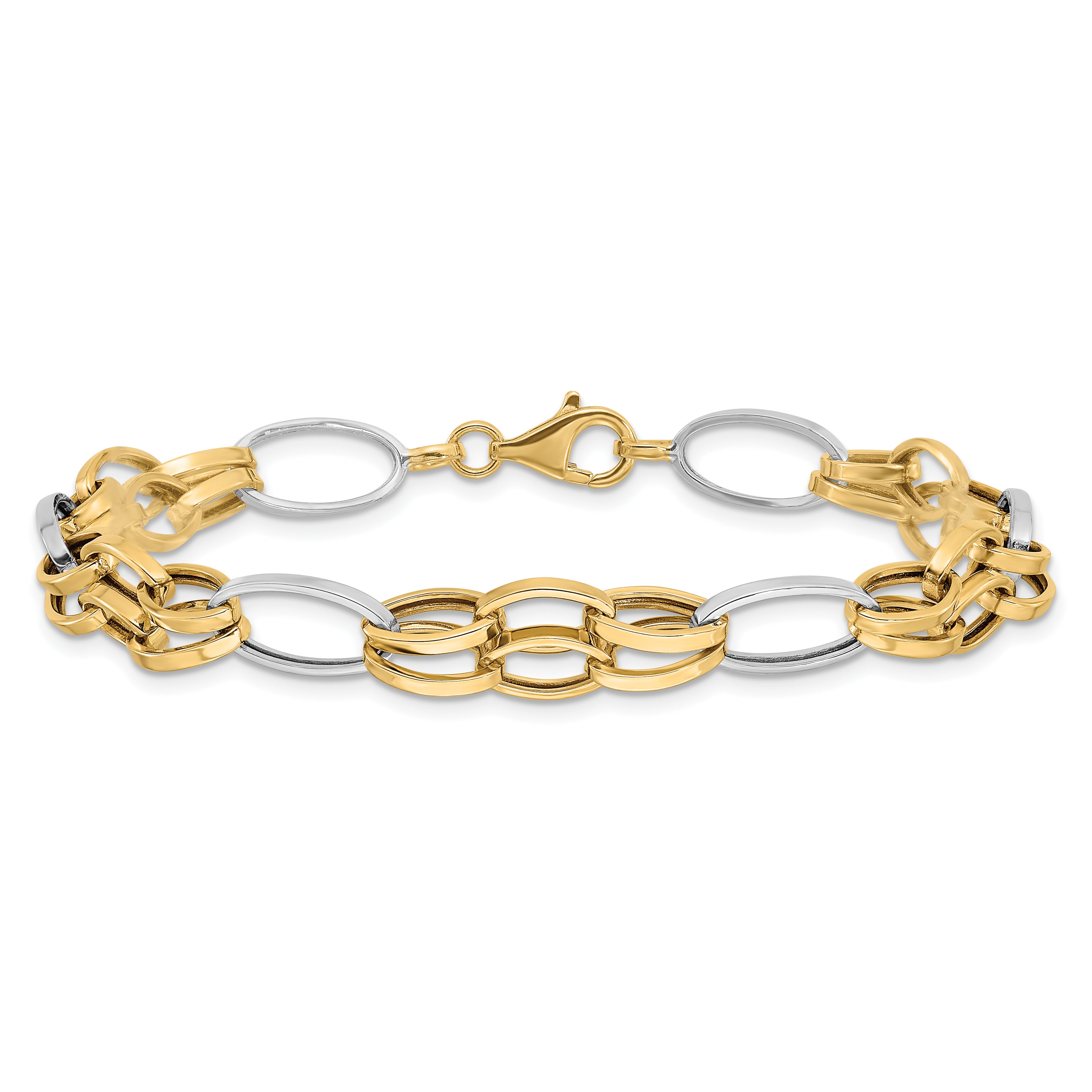 14K Two-tone Polished Fancy Link Bracelet - 7.5
