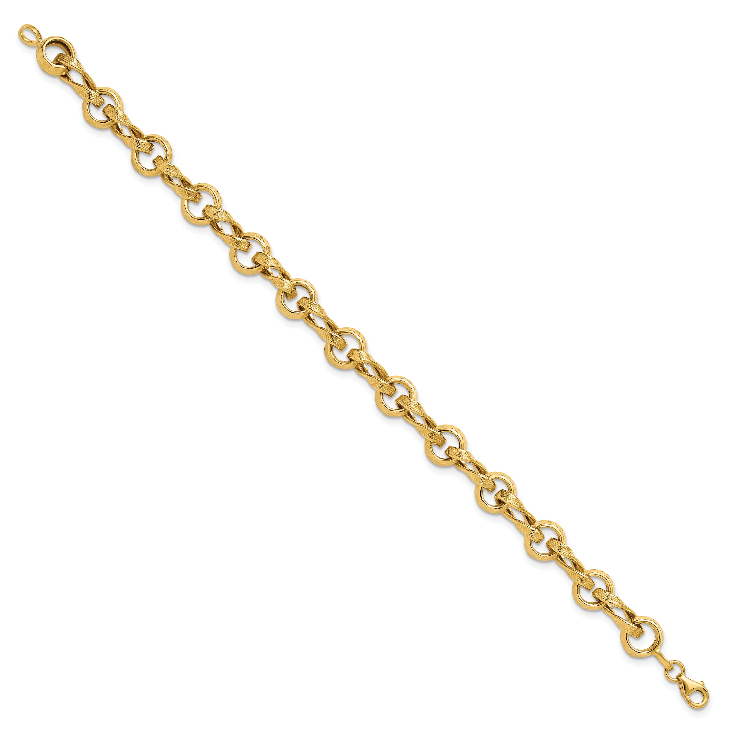14K Polished and Textured Fancy Link Bracelet