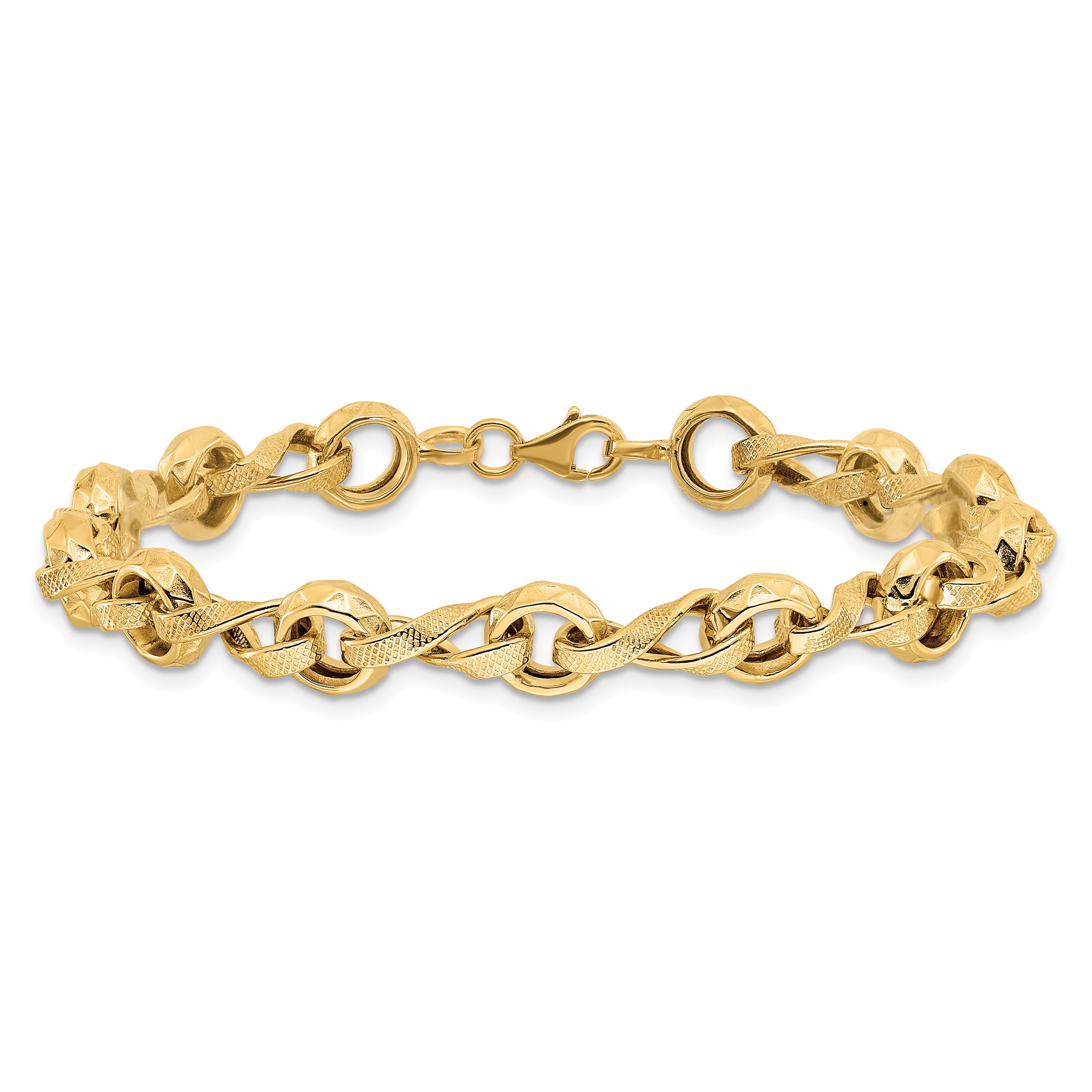 14K Polished and Textured Fancy Link Bracelet