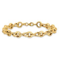 14K Polished and Textured Fancy Link Bracelet