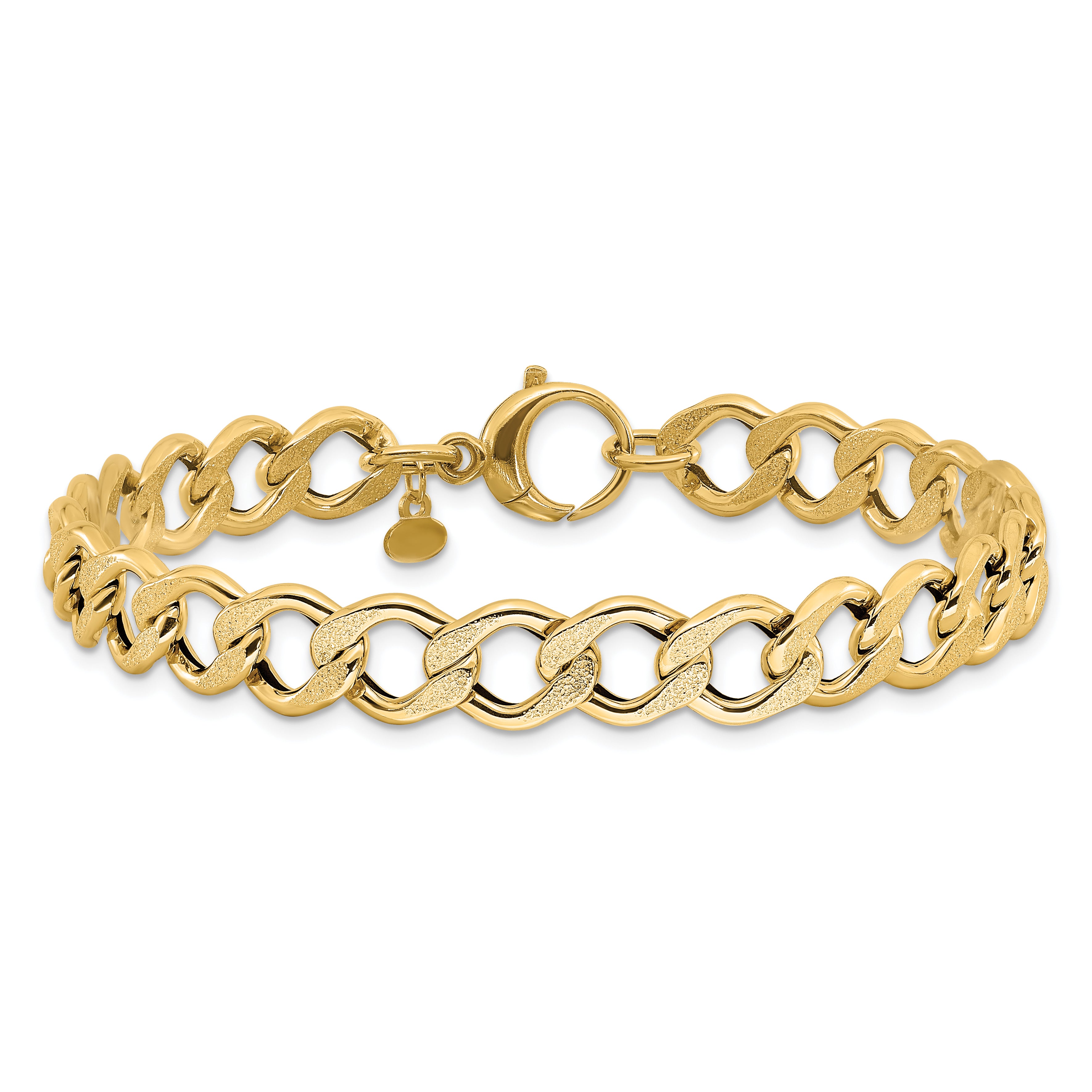 14K Polished and Textured Fancy Link Bracelet