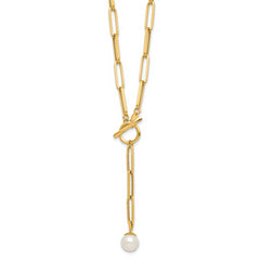 14K Polished Freshwater Cultured Pearl Fancy Link Toggle Necklace