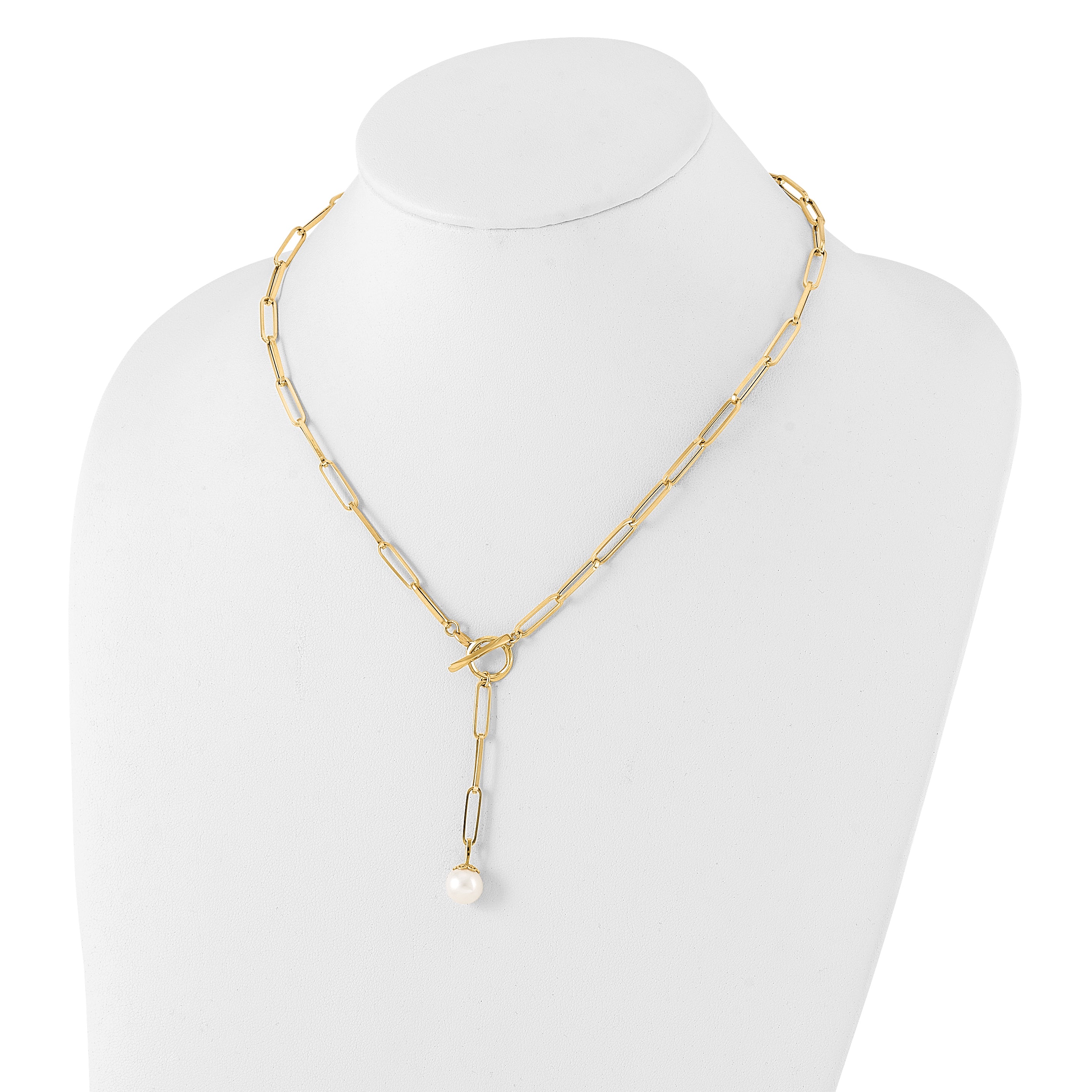 14K Polished Freshwater Cultured Pearl Fancy Link Toggle Necklace