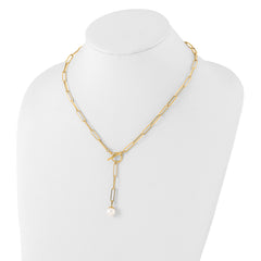 14K Polished Freshwater Cultured Pearl Fancy Link Toggle Necklace