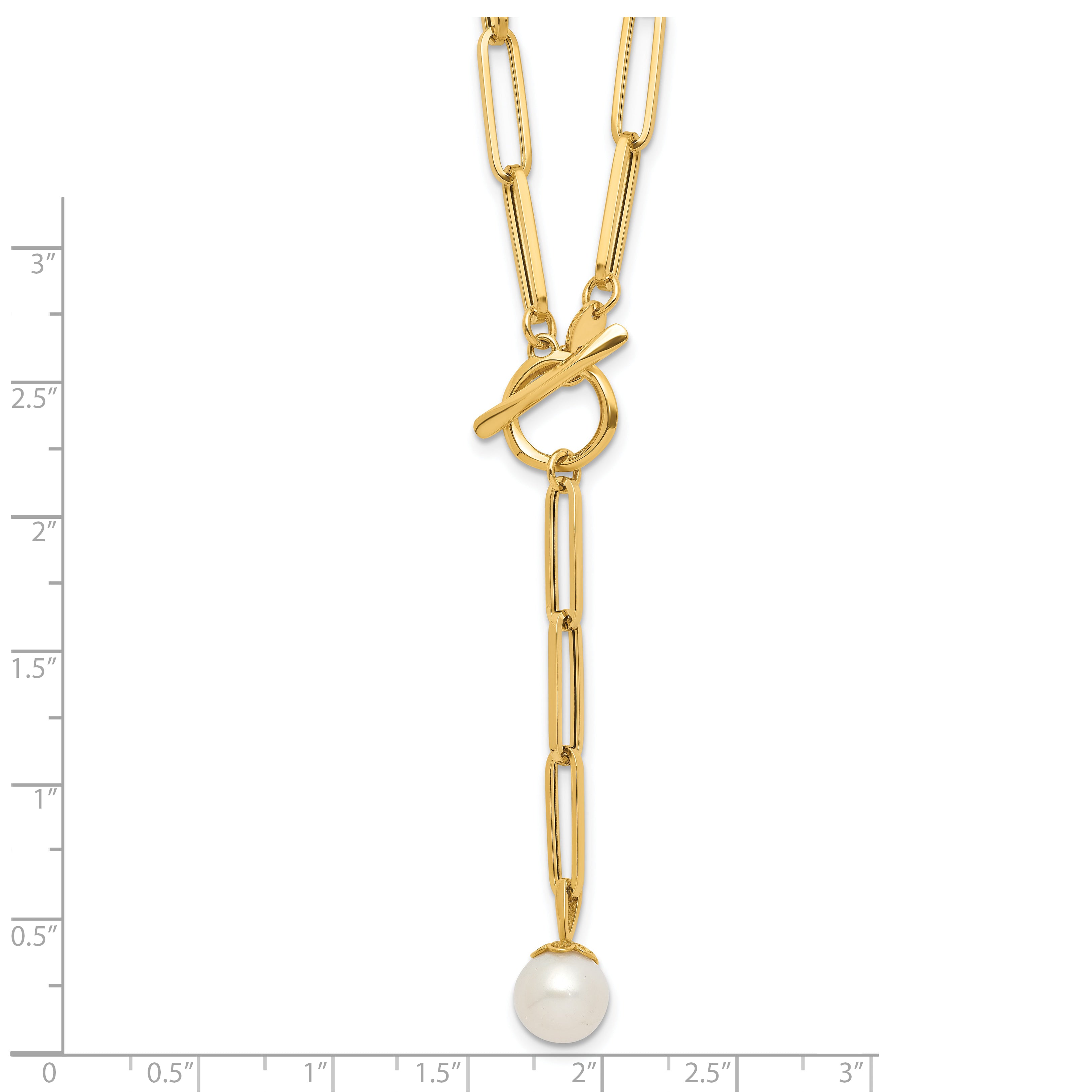 14K Polished Freshwater Cultured Pearl Fancy Link Toggle Necklace